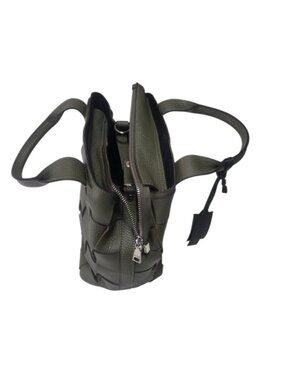 Authentic Ripani Green Woven Leather Shoulder Bag with Adjustable Strap